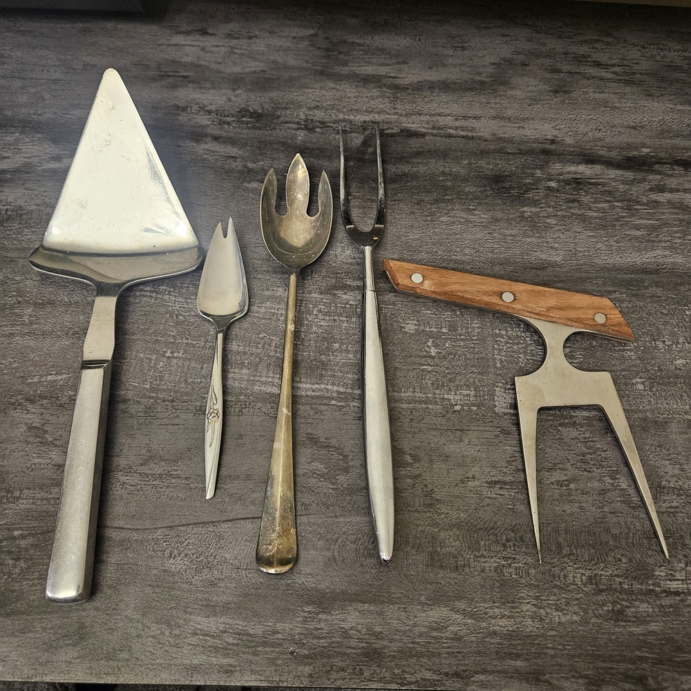 Vintage MCM Silver Plated and Stainless Steel Carving & Serving Utensils